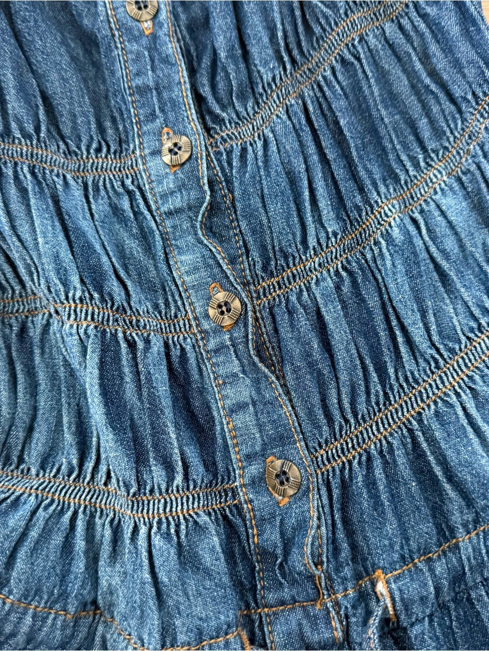 Denim Tiered Button-Front Midi Dress - Blue - Picture 8 of 9